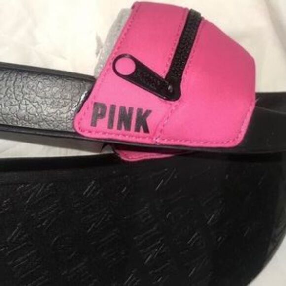 Victoria’s Secret PINK Hot Pink Zip Slides Logo - Picture 3 of 3